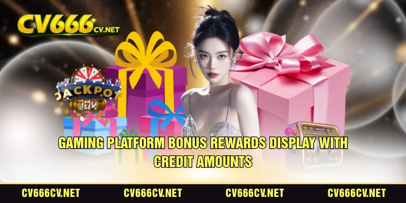 Gaming platform bonus rewards display with credit amounts