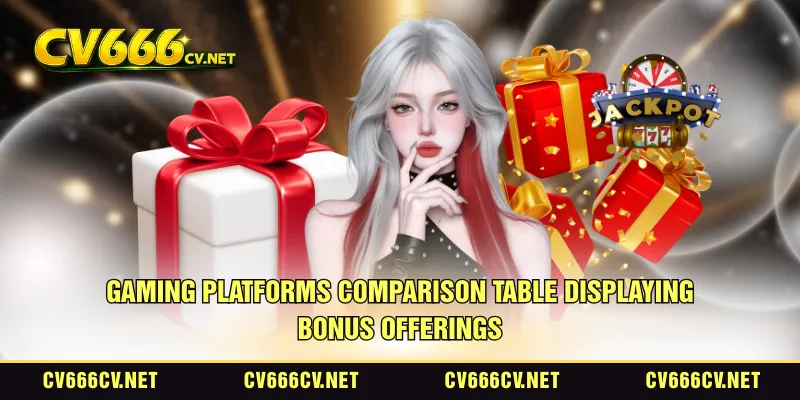 Gaming platforms comparison table displaying bonus offerings