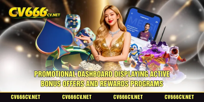 Promotional dashboard displaying active bonus offers and rewards programs