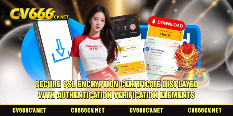 Secure SSL encryption certificate displayed with authentication verification elements